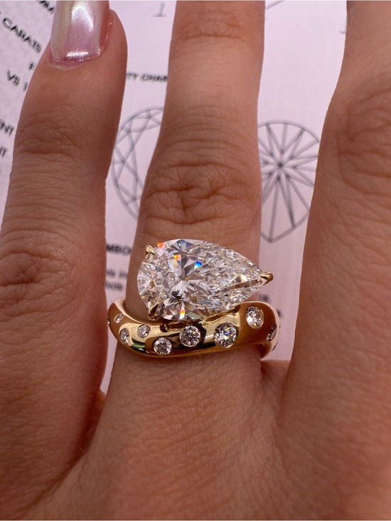 Jewelry - 3.07 carat F VS1 pear east west with polka dot band diamond engagement ring